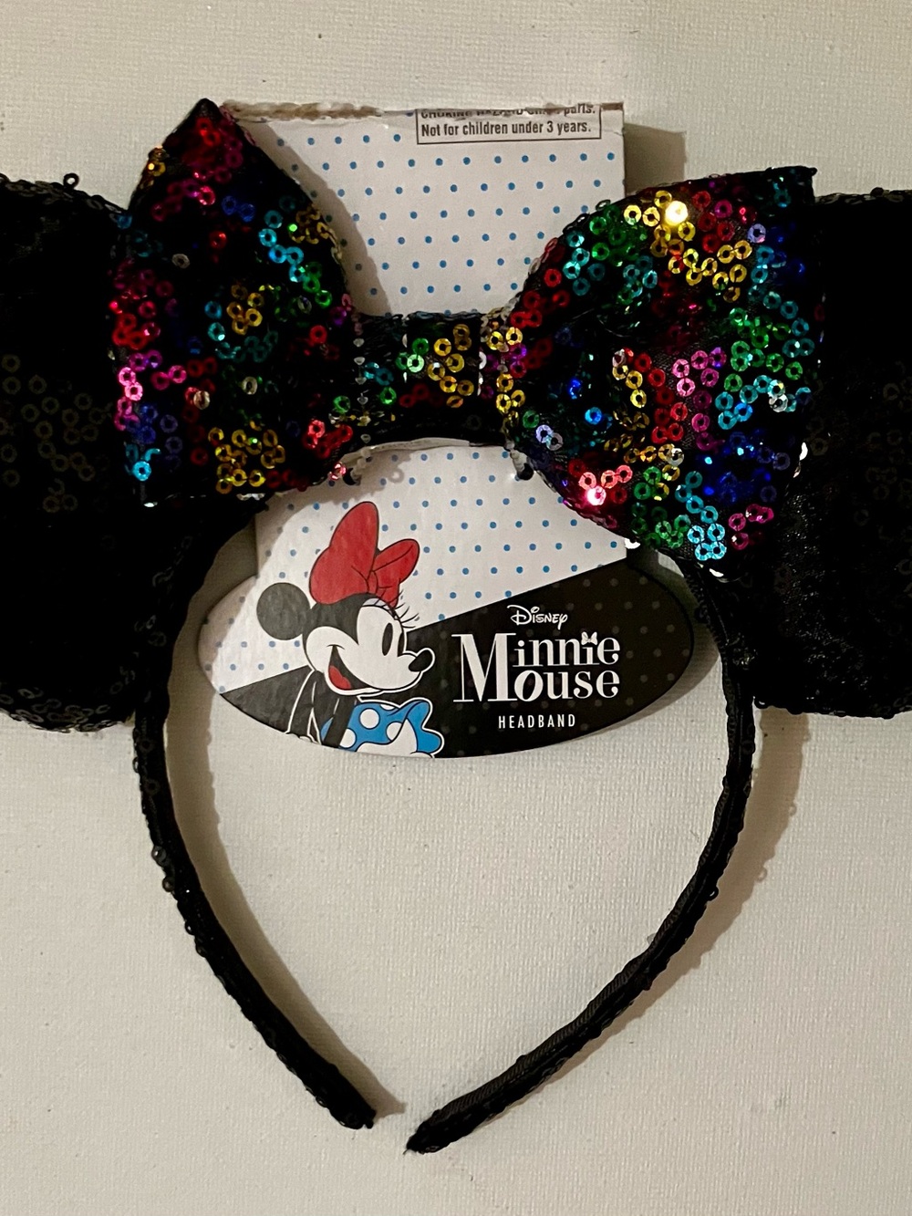 Disney Minnie Mouse Sequined Black Headband with Multicolor Sequined Bow